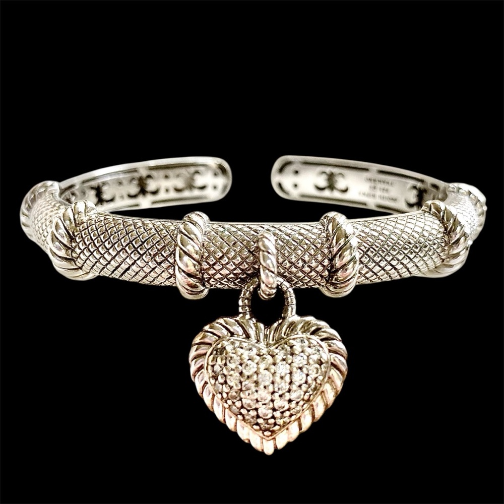 Judith Ripka Silver Cuff Bracelet with Heart Charm